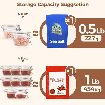 ComSaf 4oz Small Airtight Glass Jars Set of 6 with Lids Food Storage Jar Round, Mason Jar, Mini Storage Container with Clear Preserving Seal Wire Clip Fastening for Kitchen Canning, Jam, Spice, Honey