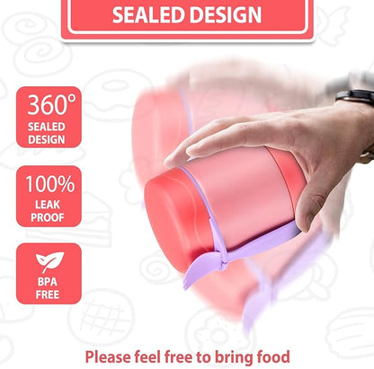 10oz Soup Thermo for Hot Food Kids,Lunch Thermo Kids Food Jar with Spoon Hot Insulated Food Containers,Leak Proof Stainless Steel Wide Mouth Lunch Food Thermo Jar for School(Pink)