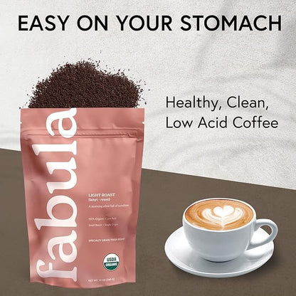 Fabula Coffee Light Roast Freshly Ground - Organic - Low Acid - Single Origin - Non-GMO - Mold Free - 12 Ounces