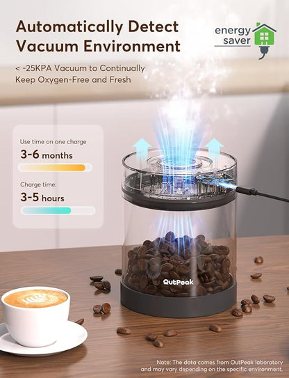 OUTPEAK Neo 2025 Kilo Auto Vacuum Coffee Canister, 1.5L Capacity for 17.6oz of Coffee Beans, One-Button Operation, Stainless Steel Coffee Storage Container with Scoop (Barista Champion's Choice)