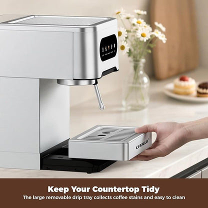 CHULUX Cold Brew Espresso Machine, 20 Bar Stainless Steel Touchscreen Cappuccino & Latte Machine with Steam Wand for Home