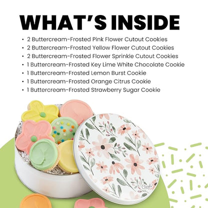 Cheryl's Cookies® Floral Cookie Gift Box Tin w/ 10 Buttercream-Frosted Flower Sugar Cookies, Fruit Flavored, Individually Wrapped, Gourmet, Handmade, Perfect for Any Occasion, Family & Friends