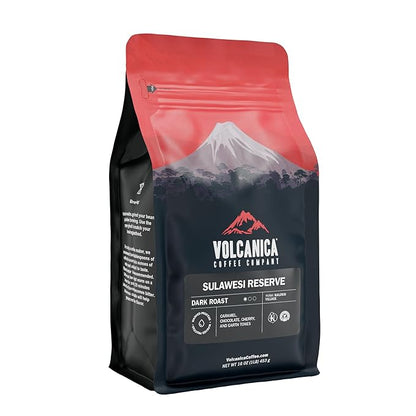 VOLCANICA COFFEE COMPANY Sulawesi Reserve Coffee, Dark Roast, Celebes Kalossi, Whole Bean, Fresh Roasted, 16-ounce