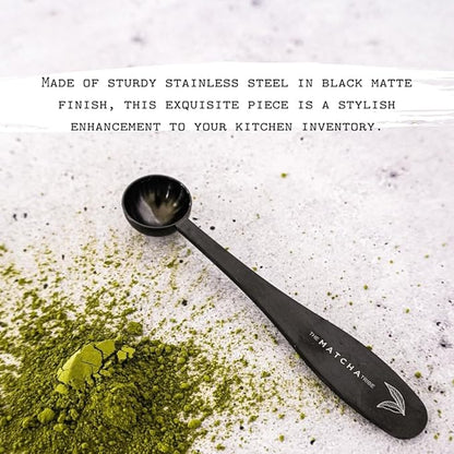 Black Matte Stainless Steel 1 gram Matcha Measuring Spoon (1/2 teaspoon). Scoop your Matcha with Precision for Perfect Matcha Lattes.