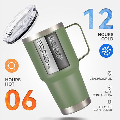 30 oz Tumbler with Handle and Lid, Stainless Steel Tumblers Bulk Double Wall Vacuum Insulated Travel Mug Leak Proof Cup Keep Drinks Cold and Hot Army Green, 12 Pack