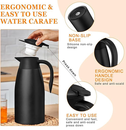 Norme 2 Pcs Thermal Coffee Carafe Insulated Stainless Steel Coffee Carafe for Hot Liquid Vacuum Thermal Pot Creamer Pitcher Dispenser with Brushes Keeping Hot Water Milk(Black)