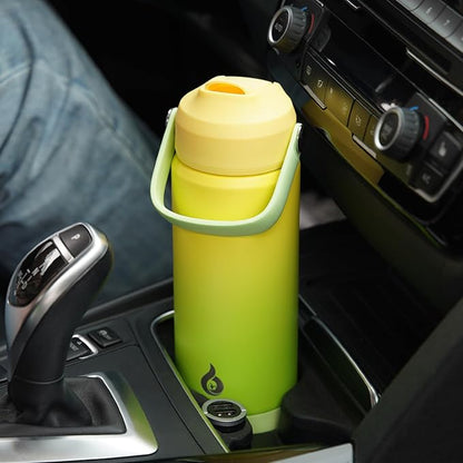 BJPKPK Insulated Water Bottle with Straw Lid, 18oz Thermos Water Bottles, Flex Handle & Non-slip Boot, BPA Free Leak Proof Stainless Steel Metal Thermos, Tumblers, Cups,Twilight Blue