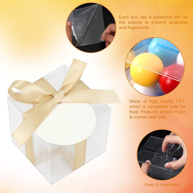 COTOPHER 60 Pcs Clear Favor Boxes, 2x2x2 Clear Gift Boxes Party Favor Boxes Mini Transparent Cube Macaron Candy Boxes for Wedding Favors Baby Shower