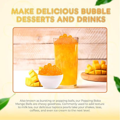 Fanale Popping Boba Pearls for Bubble Tea - 2 lb (1 lb X 2) | Mango | Bursting Boba Pearls Bubble 450g X 2 | Real Fruit Juice for Shakes, Dessert, Smoothie | FPB002-SP450 X 2