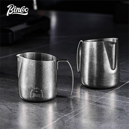 Bincoo Milk Frother Pitcher 500ml(17oz) - Stainless Steel Barista Milk Frothing Cup with Ice Crystals Design - Professional Espresso & Cappuccino for Coffee Machine,Latte Art