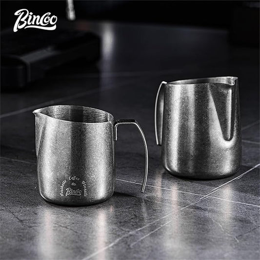 Bincoo Milk Frother Pitcher 500ml(17oz) - Stainless Steel Barista Milk Frothing Cup with Ice Crystals Design - Professional Espresso & Cappuccino for Coffee Machine,Latte Art