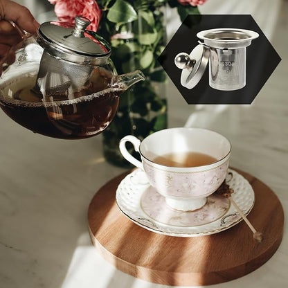 Stainless Steel Tea Infuser Insert with Dual-Function Lid Extra Fine Mesh Strainer for Loose Leaf Tea Heatproof Double Handles Perfect for Teapots and Mugs