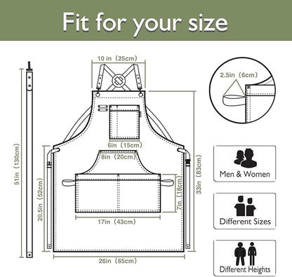 10 Pack Kitchen Aprons, Work Apron, Canvas, Multiple Pockets, Gardening, Painting, BBQ, Artist, Carpenter, Sizes M to XXL, Olive