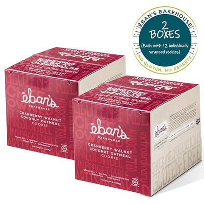 Eban’s Fresh Baked Gluten-Free Cookies - 24 Large Cookies (2 Boxes of 12) - Soft and Chewy, Individually Wrapped, Gourmet, Preservative Free, Non-GMO (Cranberry Walnut Coconut Oatmeal)