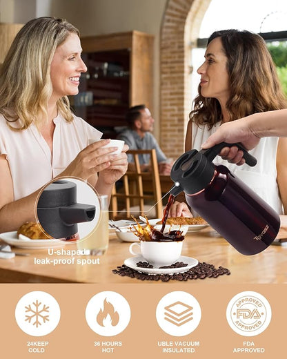 Thermal Coffee Carafe 70 oz - 36 Hour Hot Stainless Steel Carafes for Hot Liquids-Insulated Coffee Carafes For Keeping Hot/Cold Coffee, Tea, Water, Drink Dispenser for Parties(Black)