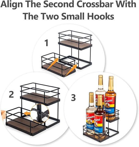 4 Bottle Capacity Coffee Syrup Organizer 2 Tier Coffee Syrup Stand Shelf for Coffee Bar Kitchen Small Wine Rack for Bar Family Storage for Syrup Wine Dressing