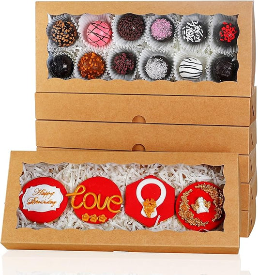 50PCS 12x5x1.5Inch Cookies Boxes with Window Bakery Boxes Macaron Boxes Cakesickle Boxes Chocolate Truffle Boxes Donut Treat Boxes for Christmas Valentine's Easter Mother's Day