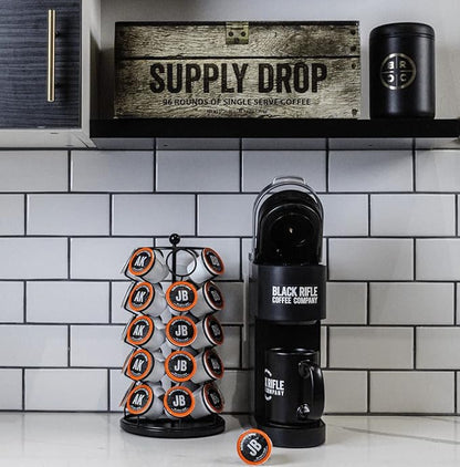 Black Rifle Coffee Company Supply Drop Variety Pack (96 Count of K Cups) - Silencer Smooth (Light), AK-47 (Medium), Just Black (Medium) & BeyondBlack (Dark Roast) - K Cups Coffee Variety Pack