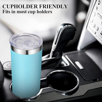 VEGOND Stainless Steel Skinny Tumbler, 20 oz Vacuum Insulated Tumbler with Lid and Straw, Double Wall Coffee Cup, Travel Mug for Cold Hot Drinks, Blue 1 Pack