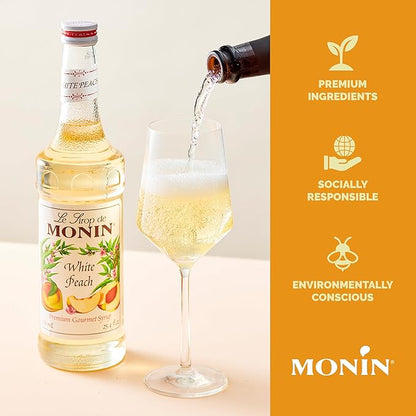 Monin - White Peach Syrup, Juicy Ripe Peach Flavor, Perfect for Cocktails, Mocktails, Iced Teas, & Smoothies, Gluten-Free, Non-GMO (1 Liter)
