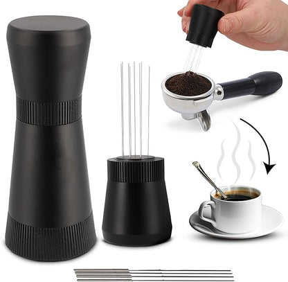 WDT Espresso Tool – Premium 0.35mm Needle Coffee Stirrer for Baristas | Precision Espresso Distribution Tool for Better Extraction with Extra 10 Needles | Matt Black