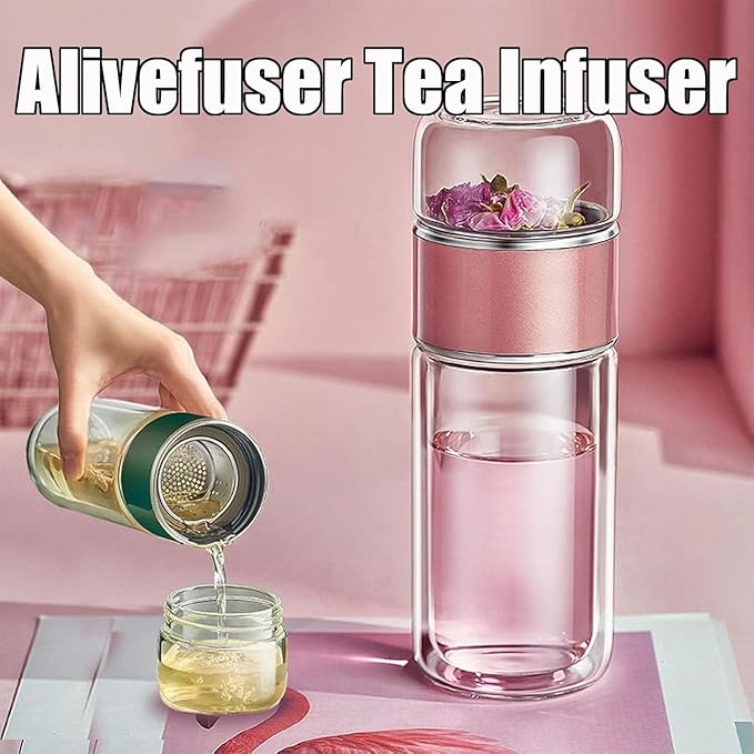 Tryteava Glass Infuser, Tryteava 3-in-1 Smart Tea Infuser, Portable Glass Double Wall Tea Infusers Bottle, with Stainless Steel Filter, Hot & Cold Brew, For Loose Leaf, Office Home (Green, 280ml)