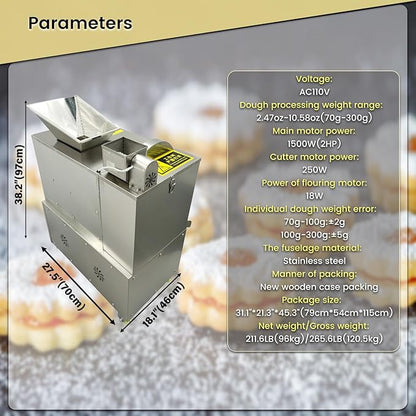 Commercial Dough Divider Multifunction Electric Dough Cutting Machine Can be Used to Process Dough 2.47oz-10.58oz(70g-300g) for Pizza, Desserts, Biscuits, etc 110V