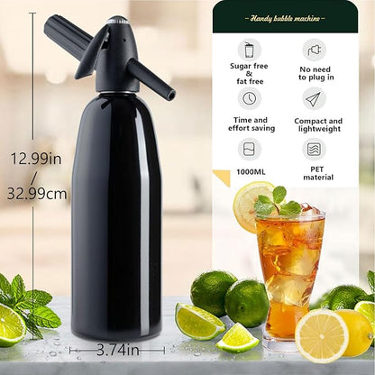 Soda Maker Soda Siphon, 1L Portable Carbonated Water Maker, Sparkling Water Maker Machine for Homemade Soda Water, Cocktails, DIY Sparkling Drinks, (Not Included CO2 Cartridges) with Ice Cube Mold