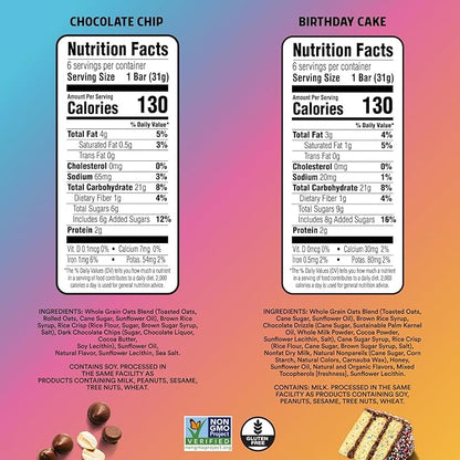 JUNKLESS Chewy Granola Bars Twin Pack – Chocolate Chip & Drizzled Birthday Cake (12 Bars)–Less Sugar, Non-GMO, Gluten-Free, Wholesome Snack Bars for Kids & Adults, 2 Boxes