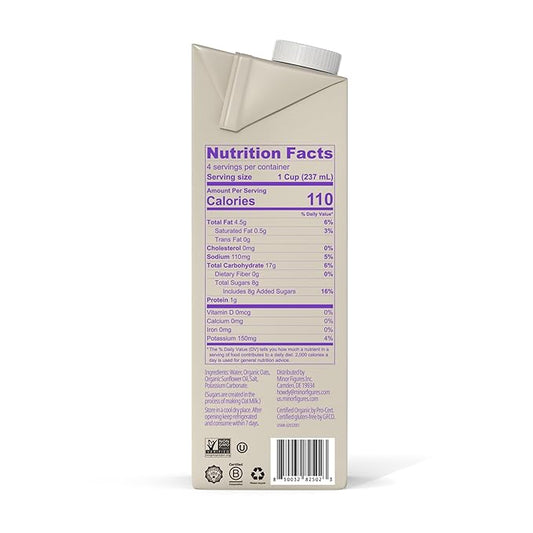Minor Figures - Oat Milk - Organic - Barista Standard - 32 Oz - 6 Pack - Non Gmo - Plant Based - Vegan - Dairy Free - Shelf Stable - Unsweetened