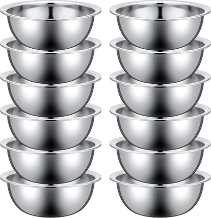 Pinkunn Set of 12 Stainless Steel Mixing Bowls, Nesting Metal Prep Salad Bowl Bulk Kitchen Large Reusable Baking Food Container for Hotel Restaurant Home Cooking, Silver(10.2 x 3.26 Inch)
