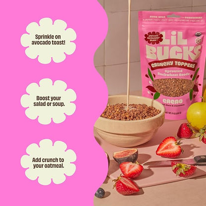 Lil Bucks Sprouted Regeneratively Grown Buckwheat Seeds– Paleo Cereal, Gluten-Free Granola, High in Protein, Low Sugar, Organic Superseed Crunch (CACAO, 1 Pack)
