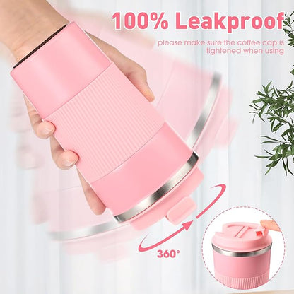 Sabary 4 Pack 16 oz Bulk Travel Coffee Mug with Lid Reusable Vacuum Insulated Coffee Tumbler Double Wall Thermal Stainless Steel Camping Tea Cup for Christmas Winter Drinks Employee Gift(Pink)