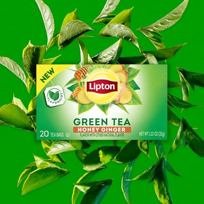 Lipton Honey Ginger Green Tea Bags, Flavored, Unsweetened Teabags for Hot Tea or Iced Tea with Caffeine and Flavonoids, 120 Total Tea Bags (20ct - Pack of 6)