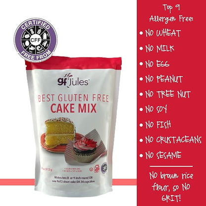 gfJules Certified Gluten Free Cake Baking Mix | Makes 2 Layer Cakes or 24 cupcakes | No Grit, Non-GMO, Vegan | Certified Top 9 Allergen-Free & Kosher | 29 Ounces