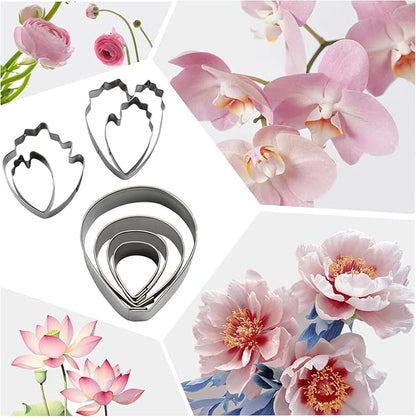 KALAIEN 6 Set Gumpaste & Fondant Flower Cookie Cutter Set - 18pcs for Wedding & Birthday Cake Decorating