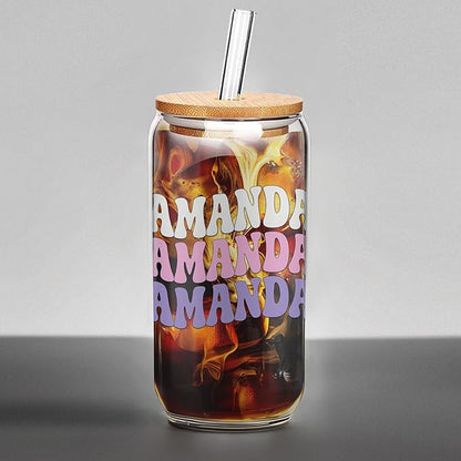 Personalized Tumbler with Name-Glass with Lids and Straws-18OZ Iced Coffee Cups with Lids, Cute Glass Cups, Mothers Day Birthday Gift for Women Her (TwsName)