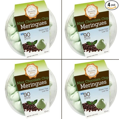 4 Pack Krunchy Melts Original Meringue Cookies | Mint Chocolate Chip Flavor 4-Pack | Only 90 Calories Per Serving | Low Fat, Gluten Free, Dairy Free (4 Oz)