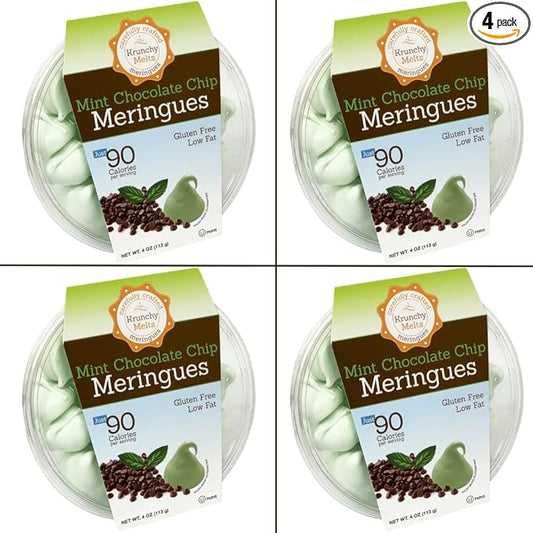4 Pack Krunchy Melts Original Meringue Cookies | Mint Chocolate Chip Flavor 4-Pack | Only 90 Calories Per Serving | Low Fat, Gluten Free, Dairy Free (4 Oz)