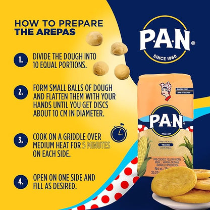 P.A.N. Yellow Corn Meal – Pre-cooked Gluten Free and Kosher Flour for Arepas (2.2 lb/Pack of 4)