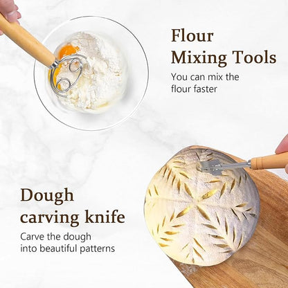 Sourdough Bread Baking Supplies- Set of 2 Oval Banaton Basket with Sourdough Starter Kit and Making Tools Accessories for Homemade Bread