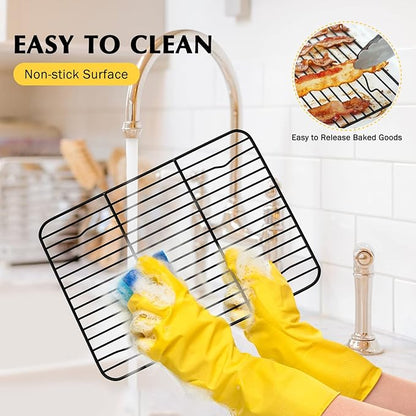 Small Baking Wire Rack Set of 2, E-far Non-stick Rack for Toaster Oven Cooking Roasting Broiling Grilling Meat Bacon, 8.7” x 6.2” Metal Bakeable Cooling Racks for Cookie Cake - Easy to Clean