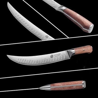 YOTSUBA Butcher Knife, 10 Inch Breaking Knife, Razor Sharp High Carbon Steel Curved Carving Knives for Meat Cutting with Ergonomic Handle, Slicing Brisket Knives for kitchen with Gift Box
