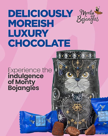 Monty Bojangles Cosmic Blink Cocoa Dusted Chocolate Truffles Cat Tin (4.7oz - Cookie Moon) Flavoured Luxury Chocolatey Truffles - Collectable Cat Tin, Chocolate Gift Box With Bespoke Design