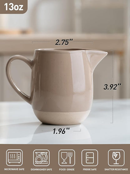 famiware Milkyway 13oz Creamer with Handle, Ceramic Coffee/Milk/Sauce/Serving/Salad Pitcher Jug, Stoneware Maple/Syrup Dispenser, Milk Frother Cup, Microwave and Dishwasher Safe, Cinnamon Brown