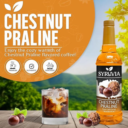 Syruvia Coffee Syrup, Chestnut Praline Flavored Syrup for Drinks, Lattes, and Desserts – 25.4 fl oz