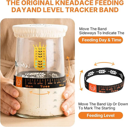 Pro Sourdough Starter Kit - 39 Oz Glass Sourdough Starter Jar (With Cloth Lid,Silicone Base,Scraper,Date Tracker,Temp Strip) - Sourdough Bread Baking Supplies For Sour Dough Bread Loaf (Blue)