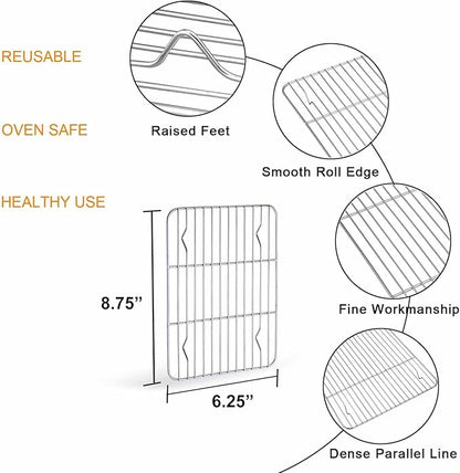 TeamFar Toaster Oven Tray and Rack Set, 9.3’’ x 7’’ x 1’’, Stainless Steel Toaster Oven Pan Broiler Pan, Non Toxic & Healthy, Easy Clean & Dishwasher Safe
