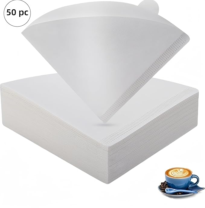 Cone Filters #2 for Coffee Makers - Tear-Resistant Paper, Sustainable Material, Say Goodbye to Coffee Grounds in Your Brew (50, Whitehite)
