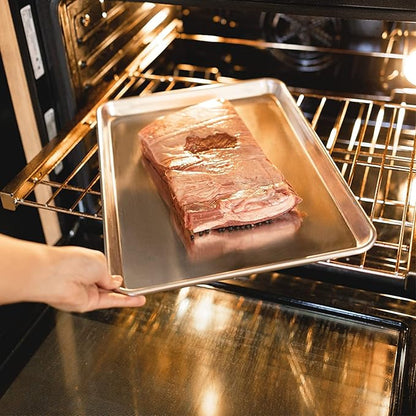 KITCHENATICS Quarter Sheet Baking Pans, Premium Quality Aluminum Cookie Sheet Set - Oven Safe, Nonstick, Rimmed Cooking Trays, 1/4 Baking Sheets for Oven, Roasting, Baking - 9.6" x 13" IN, Set of 2